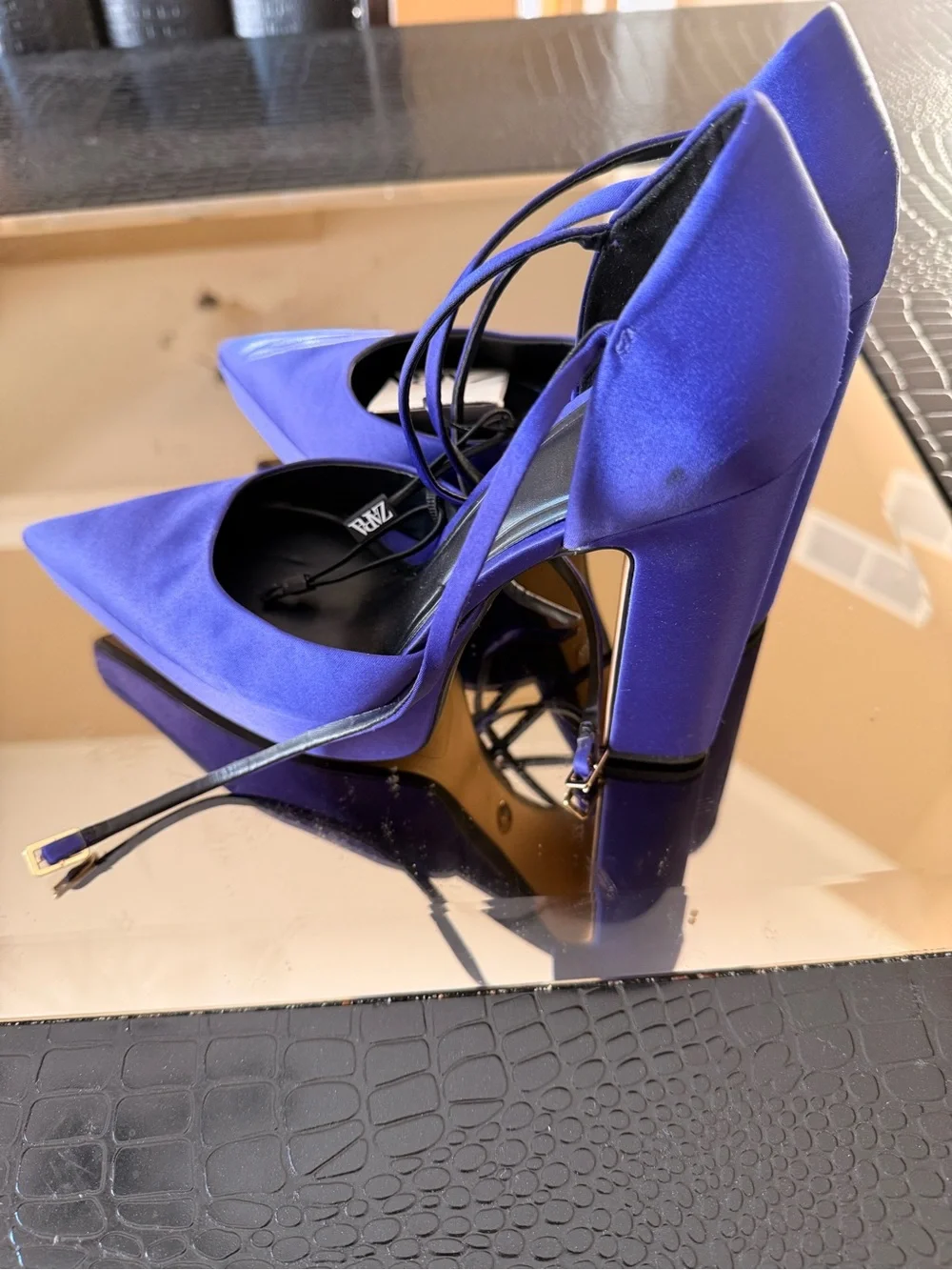ZARA Women's Purple Satin Platform Ankle-Strap Pumps
